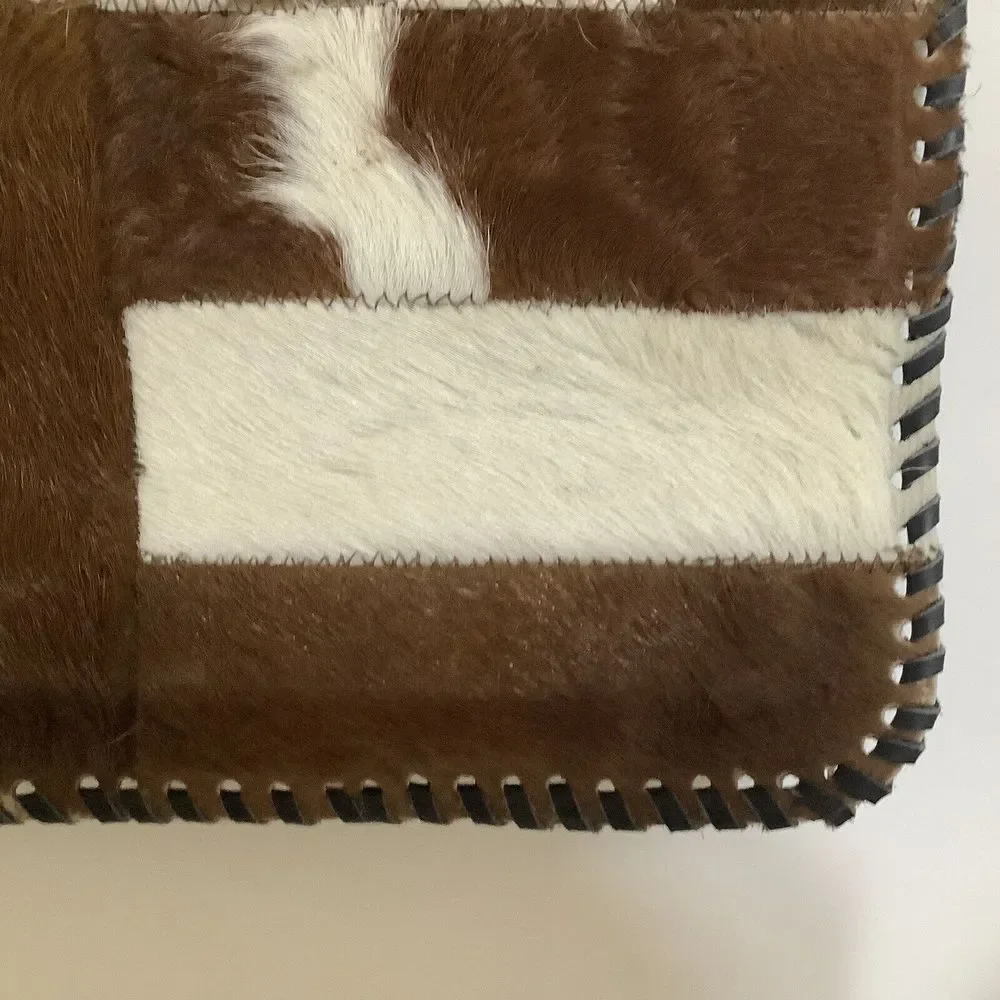 Cow Hide Patchwork Cow Hide Leather Brown White 17.5